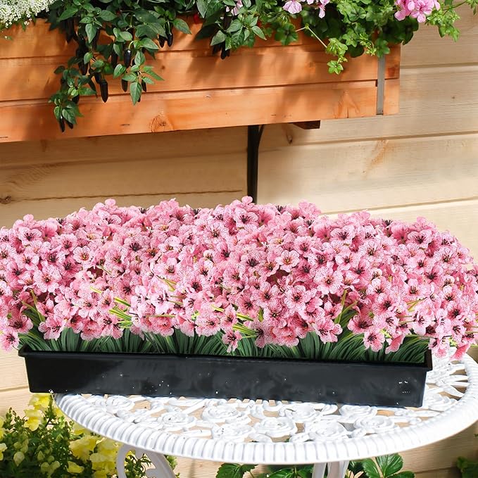 22Bunches of Outdoor Artificial Flowers, UV Resistant Fake Flowers Artificial Silk Flowers with Plastic Plants for Indoor Outdoor Front Porch Hanging Planter Decoration (22 Pink)