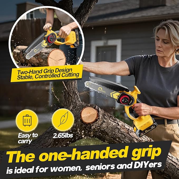 Cordless Electric Chainsaw, 6-Inch Mini Chainsaw 21V with 1 Battery, Battery-Powered Handheld Saw for Tree Trimming & Garden Maintenance