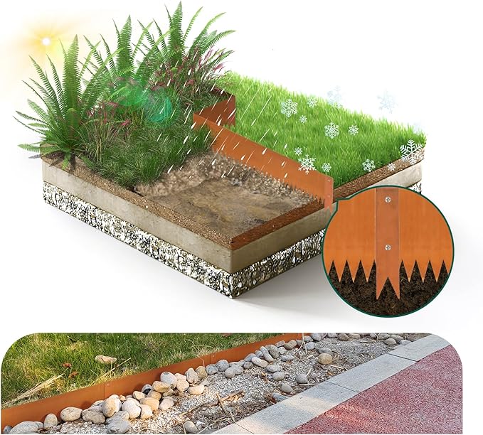 Corten Steel Landscape Edging Metal Edging Landscaping Garden Edging Steel Landscaping 40 Inch Strips 8 Inch Lawn Edge Border Rust Patina Hammer-in for Yard Lawn 6 pcs