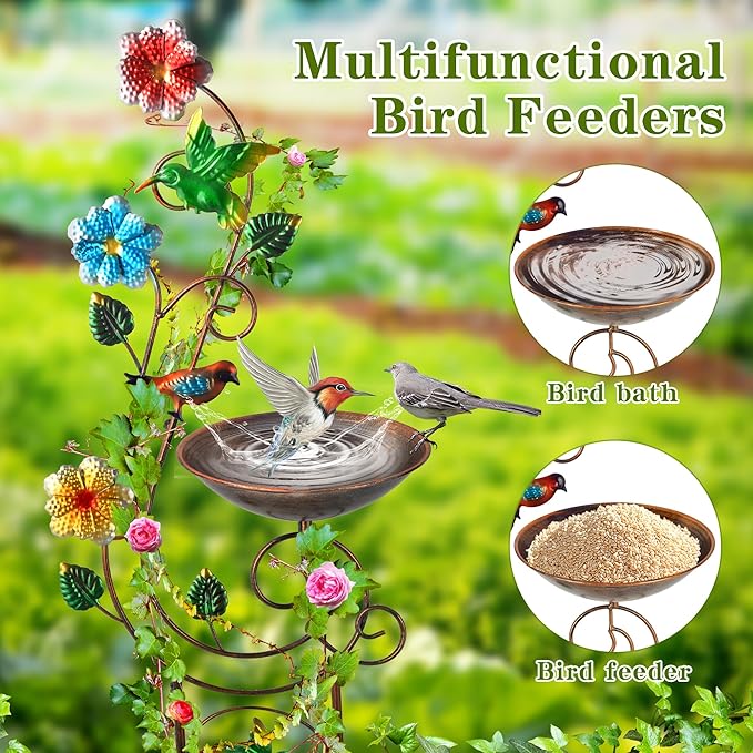 57” Bird Bath with Garden Trellis for Climbing Plants Outdoor, Small Decorative Metal Birdbath Bird Baths, Hummingbird (Hummingbird)