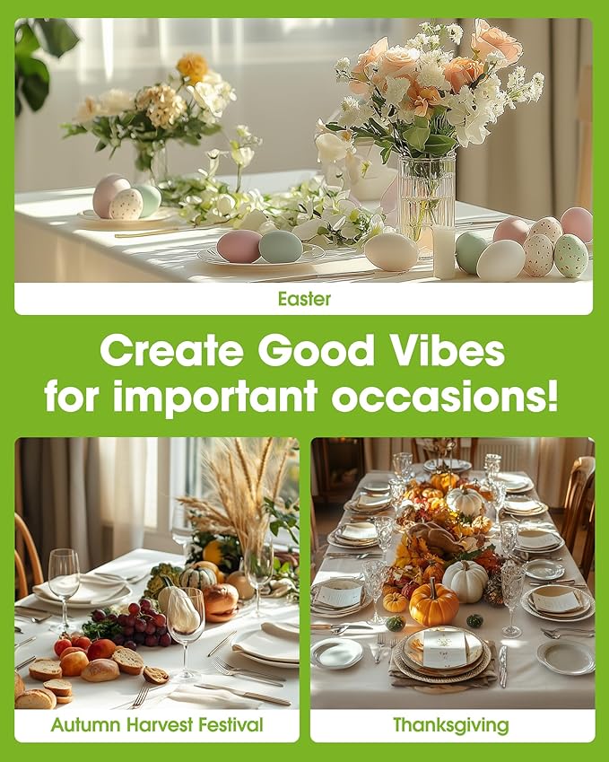 Pureegg Plastic Table Cloth Disposable 8 Pack, 54 x 108 Inch Table Cloths, Party, Wedding, Thanksgiving Decorations, Fall Tablecloths, Rectangle, Beige Plastic Cover, Leakproof & Sturdy, Cream, Ivory