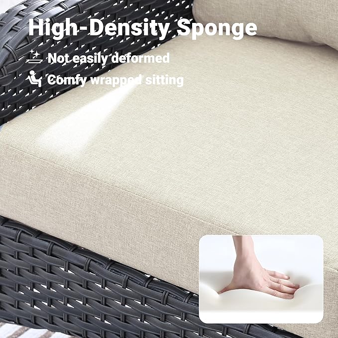 ovios 4 Pieces Patio Furniture Set with 30" Fire Pit Table, Outdoor Wicker Chairs of 4, All Weather High Back Rattan Chairs 4-Seater with Comfy Cushions, Beige