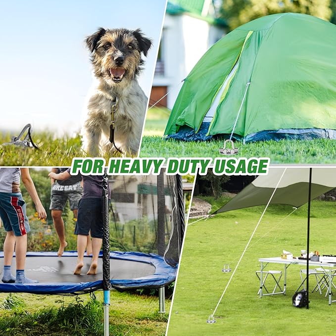 MIXXIDEA Gound Anchors Screw in, Metal Spiral Earth Anchors Kit, Heavy Duty Folding Ring Spiral Stake with Straps, Ground Stakes for Tent (Silver, 11.4 Inch with 92in Strap)