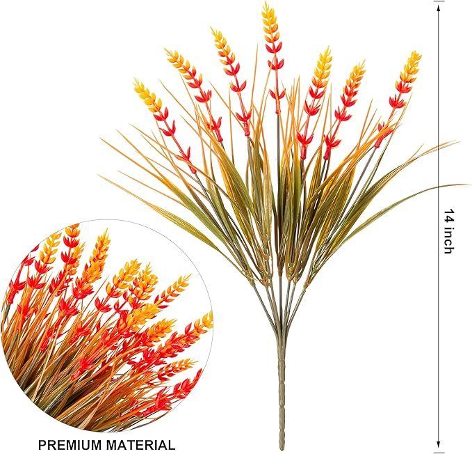 Artificial Faux Fall Mums Flowers Plants for Outdoor Outside, 12 Bundles Fake Autumn Orange Daisy Plastic Shrubs Greenery Realistic UV Resistant for Front Door Porch Patio Balcony Garden Yard Decor