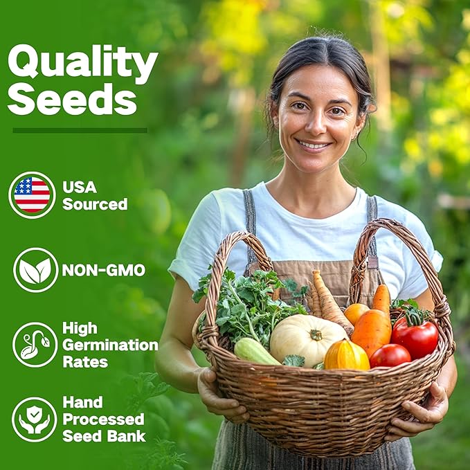 Lush&Dew Companion Plants Heirloom Seed Bank, Gardening Gifts, 32 Varieties 30,000+ Non-GMO Fall Winter Vegetable Seeds for Planting in Garden Beds Greenhouse, Survival Seed Kit Emergency Food Supply