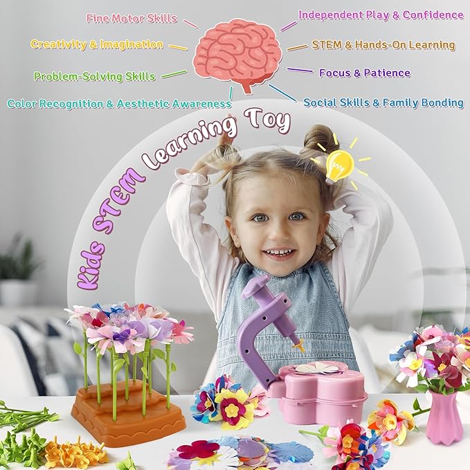 Fabric Flower Bouquets Toys – Mess-Free Flower Crafts for Kids & DIY Arts and Crafts for Child Ages 3 4 5 6 7 8 9+, No Glue Needed, Fun Early Educational STEM Gift for Birthdays, Christmas, Holidays