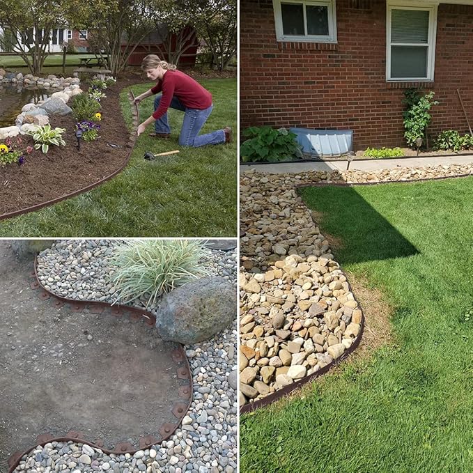 Landscape Edging 33ft,Garden Edging Borders[Extra Tall 4IN ] Flexible Lawn Edging Kit with 30pcs Spikes,Heavy Duty Landscaping Edge Mini Plastic Fence for Yard Grass Flower Bed -Brown