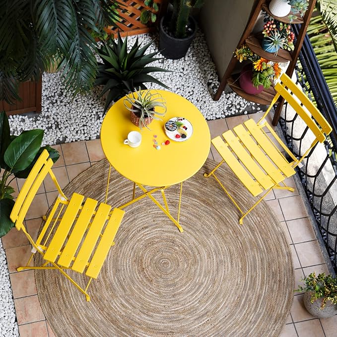 Grand patio 3-Piece Folding Bistro Set, 2 Chairs and 1 Table, Weather-Resistant Outdoor/Indoor Conversation Set for Patio, Yard, Garden-Yellow
