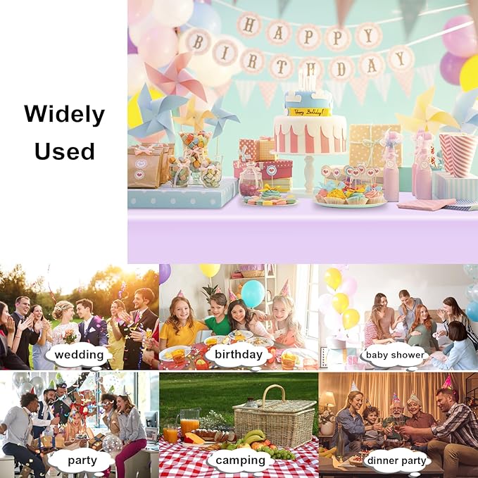 3 Pack Disposable Light Purple Tablecloth, Rectangular Lavender Plastic Table Cloths for Parties Disposable, 54x108 in Waterproof Tablecloth for Birthday Party Baby Shower Picnic Valentines