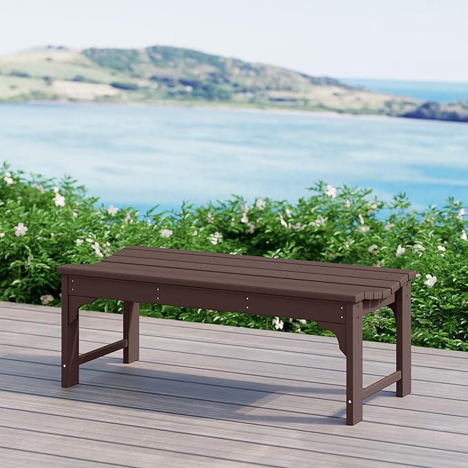 WestinTrends Malibu Outdoor Bench, All Weather Resistant Poly Lumber Backless Patio Garden Bench, Adirondack Curved Bench Seat for Comfort, Dark Brown