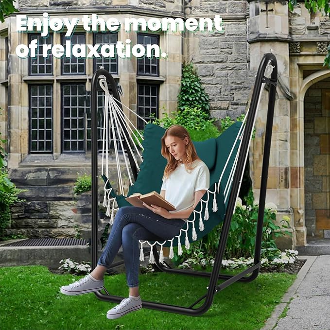 Hammock Chair with Stand,Heavy-Duty Hanging Chair with Stand, for Indoor Outdoor,Sturdy Swing Chair Stand Max Load 350 pounds(Hammock Chair Included) (Green)