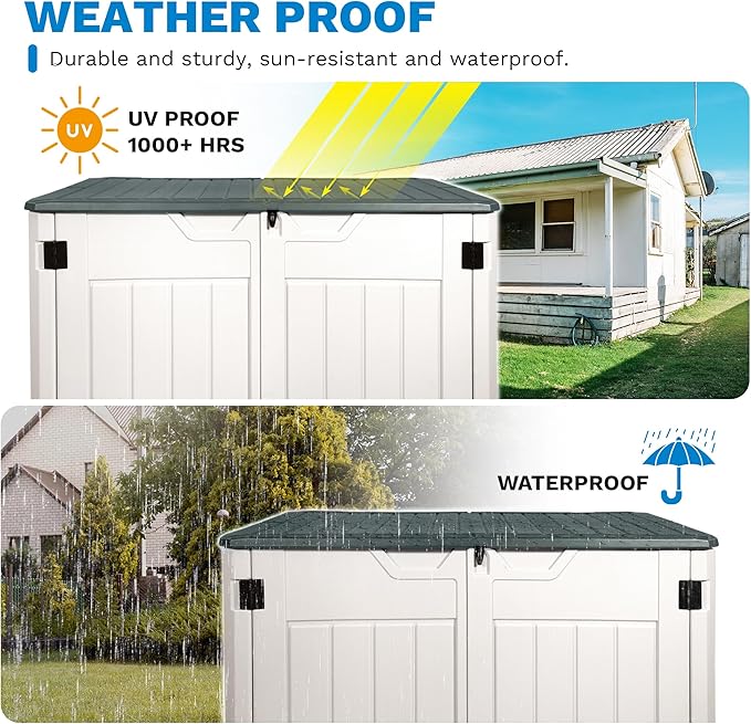 47 Cu ft Outdoor Storage Shed, Resin Outdoor Storage Box for Patio Yard Weatherproof Outdoor Storage Cabinet for Tools Pool Supplies - Lockable Deck Boxes Outdoor Waterproof(Creamy White)
