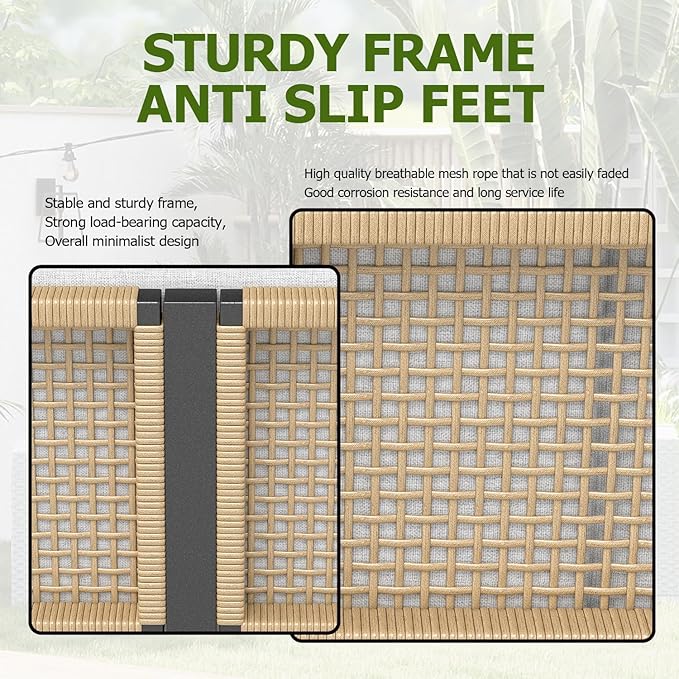 Aluminum Outdoor Patio Furniture Set 5 Seat, Patio Conversation Set with Durable Mesh Rope Weaving, Wide Armrests and Seats, Metal Sofa Set for Patio Yellow