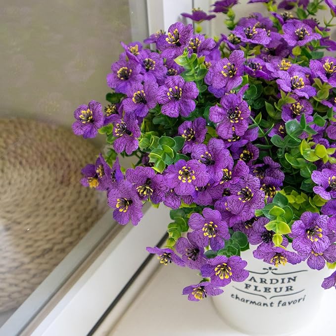 Artificial Flowers for Outdoors, 10 Bundles UV Resistant Artificial Outdoor Flowers, Not-Fading Silk Faux Flowers for Outdoor Planters for Home Garden Porch Decor, Purple