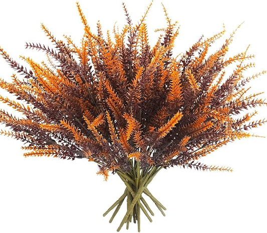 12 Bundles Artificial Fall Flowers Outdoors Fake Fall Lavender Flowers UV Resistant Plastic Faux Fall Plants for Indoor Home Porch Autumn Thanksgiving Fall Decorations (Brown)