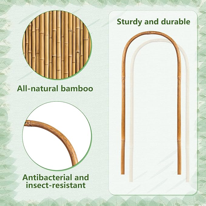 20 Pack Bamboo Trellis, Natural Bamboo Plants Trellis U-Hoop, 16" Garden Trellis with Twist Ties, Bamboo Trellis U-Shape for Climbing Plant Support, Small Potted Plant Trellis for Indoor