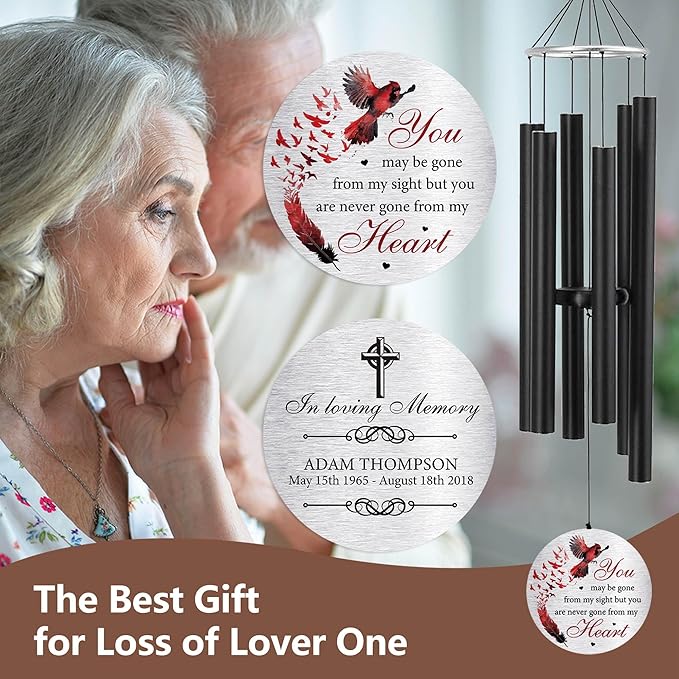 Personalized 36" Bereavement Wind Chimes for Outside, Memorial Gift in Remembrance of a Loved One, Sympathy Gift for Loss of Mother Father Husband, Garden Patio Decor