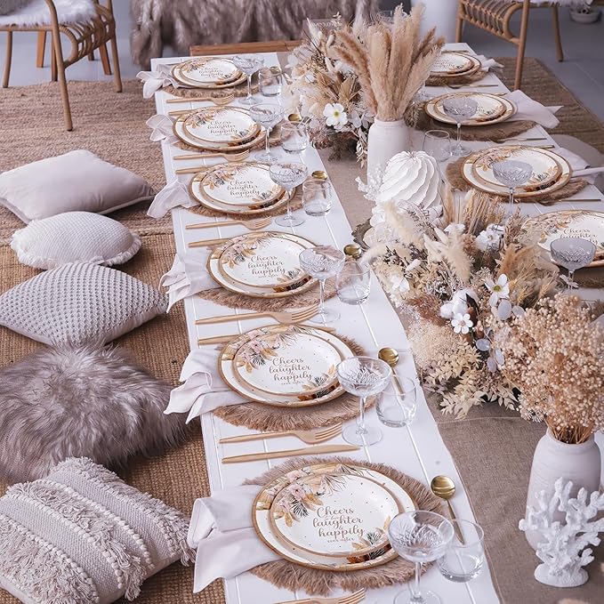 350 Pcs Boho Bridal Shower Paper Plates Napkins Cups Disposable Tableware Sets With Knives Forks Spoons Cheers to Love Bridal Shower Party Favors for 50 Guests Wedding Engagement Decorations (boho)