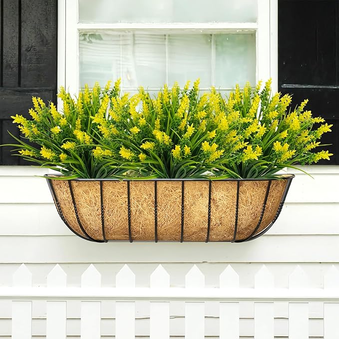 36 Bundles Artificial Plants Outdoor, 18.2" UV Resistant Faux Monkey Grass Greenery Stems No Fade Faux Plastic Flowers Shrubs for Home Weddings Garden Porch Front Patio Office Decor - Yellow