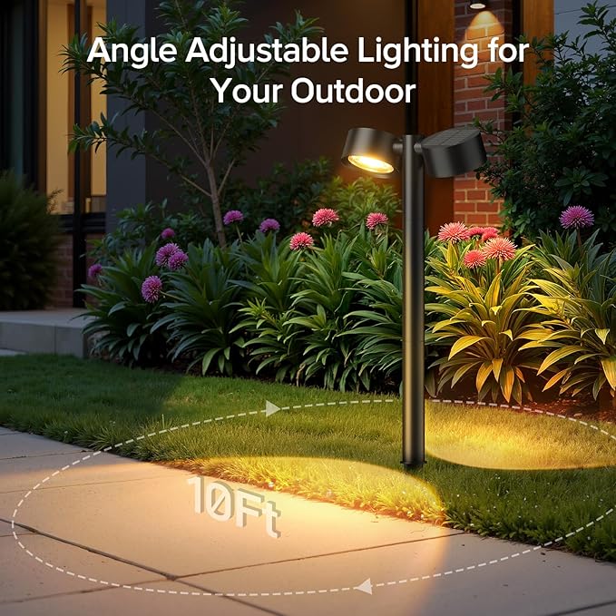 4 Pack Bright Solar Lights Outdoor, Adjustable 8-Head Pathway Light Solar Powerd, 3X Larger Lighting Area & 1200mAh, 18 LED Garden Lighting for Outside Landscape Yard Walkway Lawn Patio