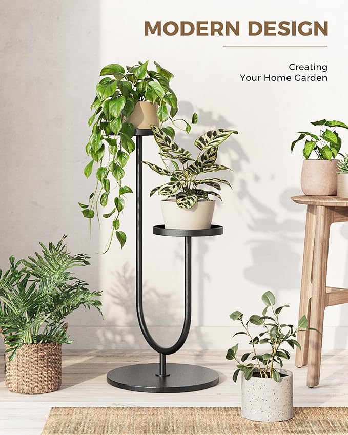 Bamworld Upgraded Outdoor Plant Stand Metal Plant Stand Indoor Corner Plant Shelf for 2 Pots Tall Plant Holder Black Plant Shelves for Living Room Bedroom Decor