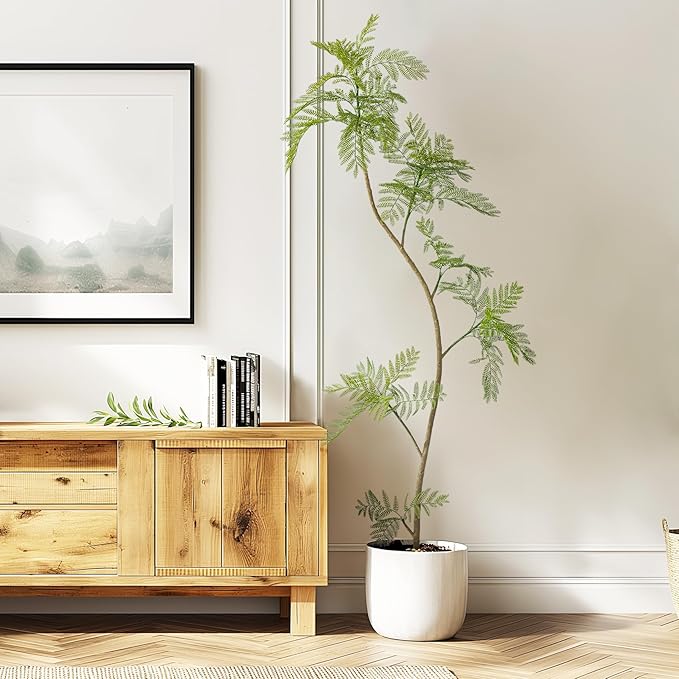 7.2FT Artificial Tree Fake Jacaranda Tree,Faux Tall Tree Lifelike Green Leaves Large Plants Indoor Fake Trees for Home Decor