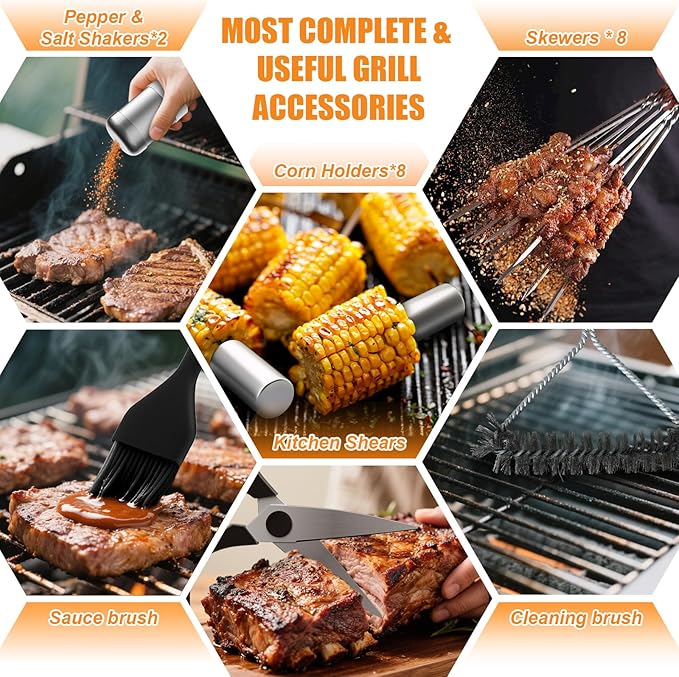 137PCS Griddle Accessories Kit for Blackstone– Stainless Steel Grill Tools for Outdoor Grill with Carrying Bag, Meat Thermometer, Grill Mats for Camping, Backyard & Gifts, BBQ Utensils for Men Women
