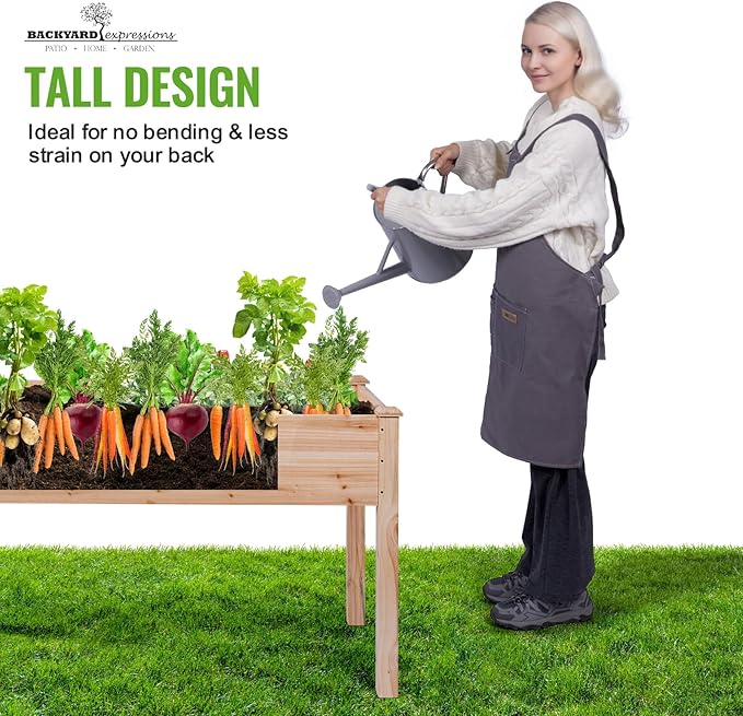 Backyard Expressions Wooden Raised Garden Bed | 48" x 24" x 30" Elevated Planter Box with Included Bed Liner | Outdoor Vegetable, Flower, and Herb Gardening