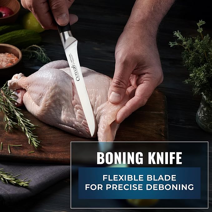 Cutluxe 5-Piece Butcher Knife Set – Slicing Carving Knife Set for Meat Cutting, Ultra Sharp German Steel, Full Tang, Ergonomic Handles – Artisan Series