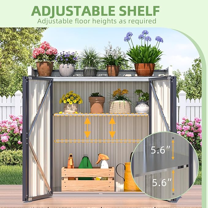 AECOJOY Outdoor Storage Cabinet Waterproof, Outside Metal Sheds & Outdoor Storage Garden Cabinet with Adjustable Shelves for Gardening Tools and Plants, Grey