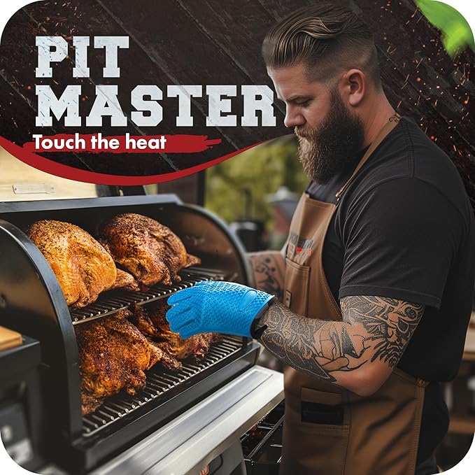 KITCHEN PERFECTION S Silicone Smoker Oven Gloves -Extreme Heat Resistant BBQ Gloves -Handle Hot Food Right on Your Grill Fryer Pit|Waterproof Oven Mitts |Superior Value Set+3 Bonuses