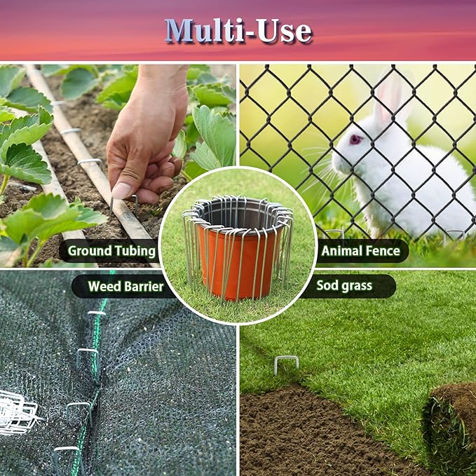 Gtongoko 50 Pack 10 Inch Galvanized Landscape Staples Garden Plant Cover Stakes 11 Gauge SOD Staples Ground Fence Stakes for Landscaping Securing Weed Barrier Fabric