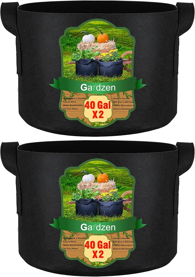 Gardzen 2-Pack 40 Gallon Grow Bags, Aeration Fabric Pots with Handles, Pot for Plants