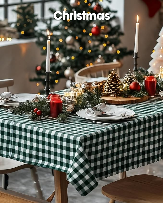 Pureegg Plastic Table Cloth Disposable 8 Pack, 54 x 108 Inch Table Cloths, Easter Party, Picnic, Wedding, Decorative Tablecloths, Rectangle, Baby Blue Plastic Cover, Leakproof & Sturdy, Green Plaid