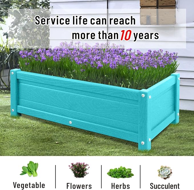 HDPE Raised Garden Beds Outdoor,Rot-Resistant and Non-Cracking,Outdoor Planter Boxes Rectangle with Drainage Holes for Yard,Lawn Aruba Blue