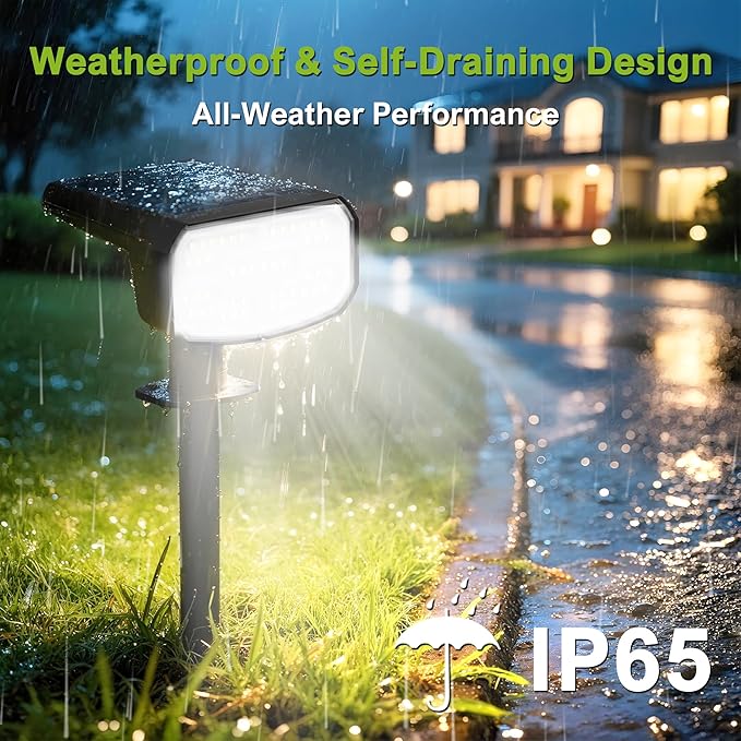 Solar Lights Outdoor Waterproof IP65, Super Bright LED, 6500K 2 Lighting Modes, Solar Powered Yard Garden Solar Spot Lights for Outside Landscape Auto On/Off -6 Pack