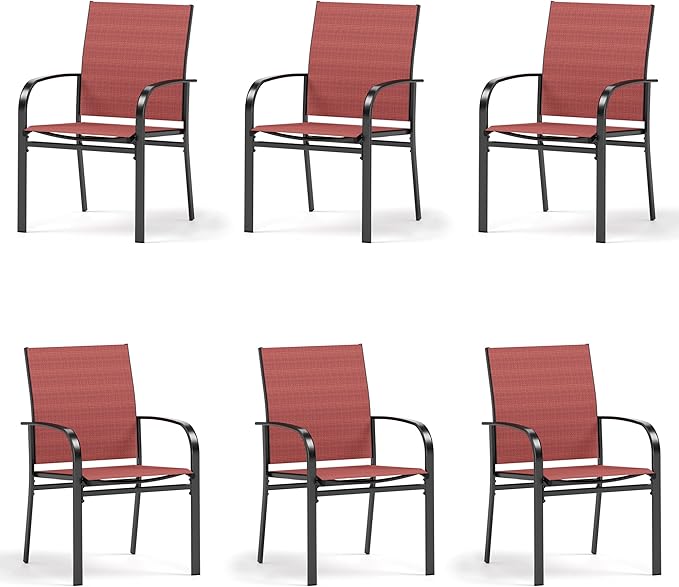 6 Pieces Outdoor Textilene Dining Chairs,Patio Dining Chairs Set, Fixed Patio Chairs with Armrest, Red