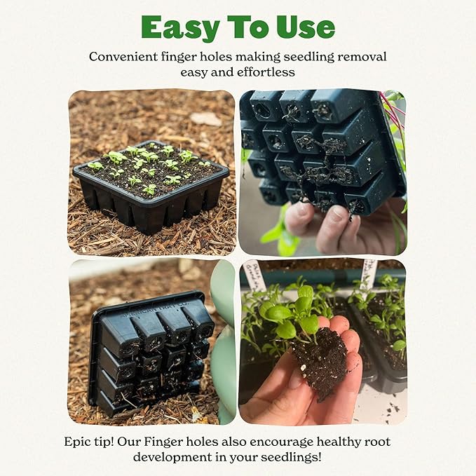 Epic Gardening Reusable Seed Starter Tray - 16 Cell/8 Seedling Starter Trays - Easy Watering, Indoor Greenhouse, Plant Starter, Gardener-Friendly for Seedlings | UV-Treated & BPA-Free - Black