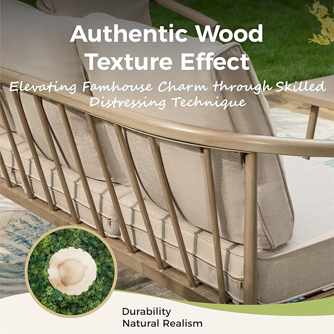 Outdoor Patio Furniture Set, 4-Piece Steel Patio Outdoor Conversation Sets with Washable Thick Cushions & Coffee Table, Windsor Outdoor Patio Sectional for Garden, Backyard, Balcony - Beige