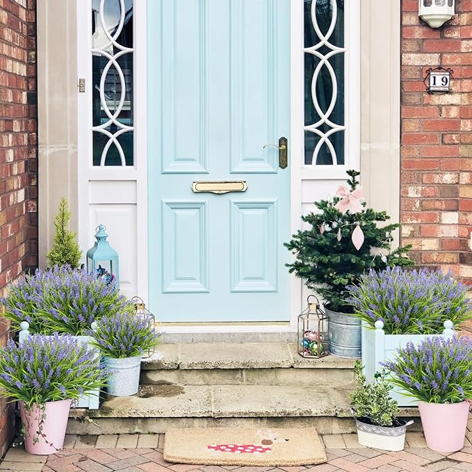 36 Bundles Artificial Plants Outdoor, 18.2" UV Resistant Faux Monkey Grass Greenery Stems No Fade Faux Plastic Flowers Shrubs for Home Weddings Garden Porch Front Patio Office Decor - Purple