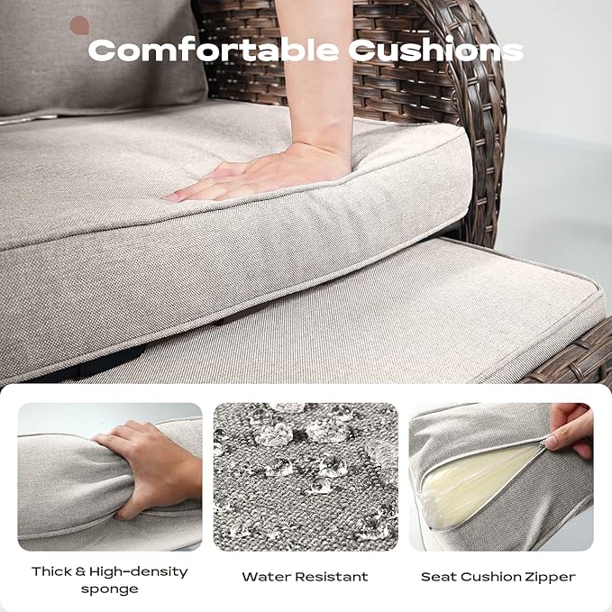 Rilyson 5 Piece Patio Furniture Set - Wicker Balcony Furniture Set with Hidden Ottomans, Rattan Outdoor Patio Chairs with Side Table for Porch Deck Poolside Garden Brown/Beige