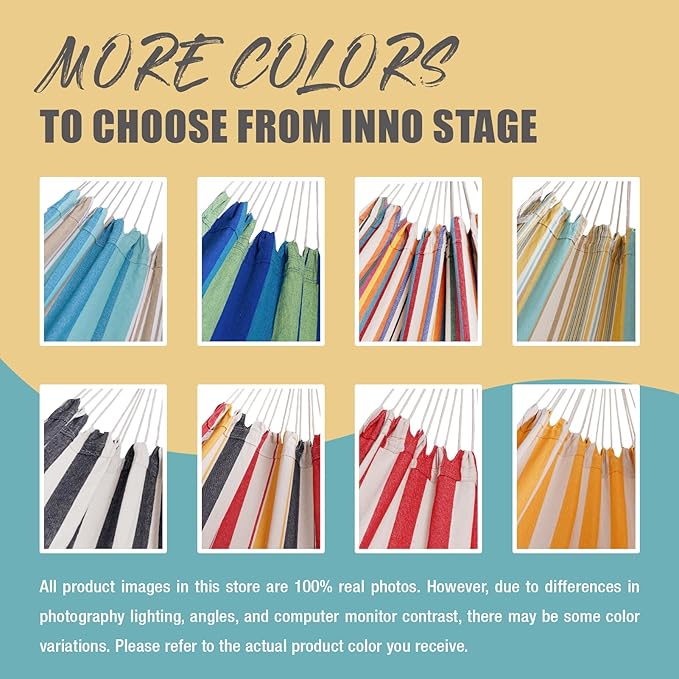 INNO STAGE 2 Persons Hammock with Tree Straps - Brazilian Double Hammock, Portable Hanging Camping Bed for Patio, Backyard, Porch, Outdoor and Indoor Use Soft Cotton Carrying Bag, Blue, XX-Large