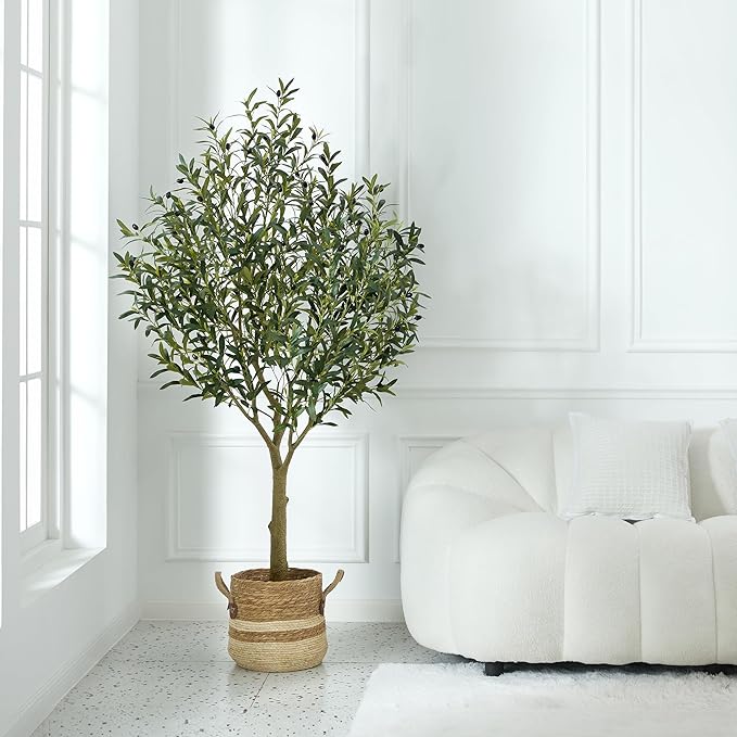 Artificial Olive Tree 6FT - Large Fake Olive Trees Indoor with 1676 Silk Leaves, Outdoor Potted Faux Plant with UV Resistant for Living Room,Office,Patio, Home Decor,VN157