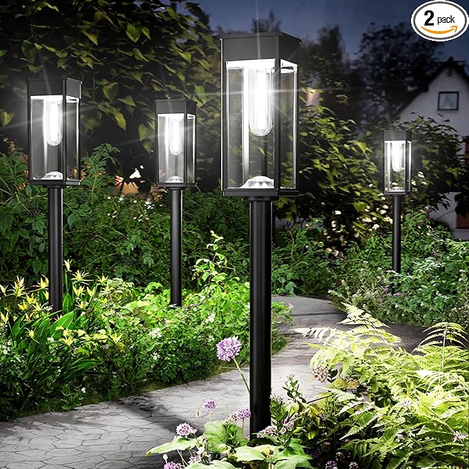 Solar Pathway Lights Outdoor,2 Pack Bright Solar Lights Outdoor,IP65 Waterproof Solar Garden Lights Solar Powered Landscape Lighting for Yard Patio Walkway Driveway Pathway (Cool White)