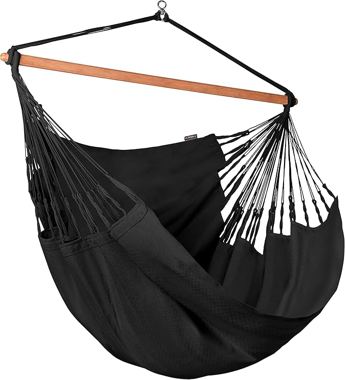 LA SIESTA Habana Hammock Chair, Indoor or Outdoor, Ideal for Sitting or Lying Down, Cotton Hammock, Patio, Swinging Chair, Boho, Max 355 Lbs, King, Onyx