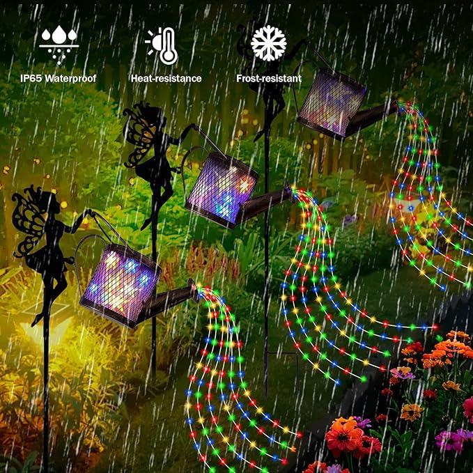 Solar Watering Can Lights Outdoor Decor, Metal Solar Fairy Light IP65 Waterproof, Hanging Garden Backyard Decor Lights Outside Patio Lawn, Gifts for Mom Grandma Women Birthday (Multicolor)