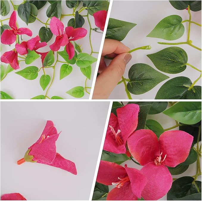 Fake Hanging Flowers Plants Bougainvillea Artificial,UV Resistant Faux Silk Flower Fabric Vine for Indoor Outdoor Garden Porch Eave Fence Wedding Wall Spring Summer Decor