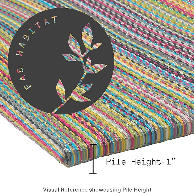 Fab Habitat Striped Non Slip Doormat - Durable, Thin - Recycled Plastic - Entryway, Front Door, Porch, Patio - Cancun - Candy (24" x 36" Non-Slip)