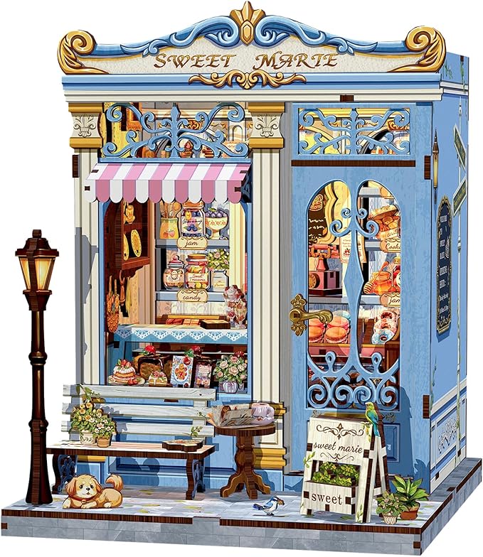 Fsolis Book Nook Kit - DIY Miniature House Kit 3D Puzzles for Adults and Beginners, 242 pcs, Booknook Bakery Bookshelf Decor Tiny House Gifts for Women Teenagers Book Lovers (Sweet Marie)