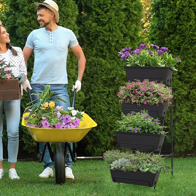OYEAL Raised Garden Bed 4 Tier Vertical Garden Planters Indoor Outdoor Raised Planter Box with Legs Elevated Herb Garden Planter for Flowers Vegetables Plants, Black